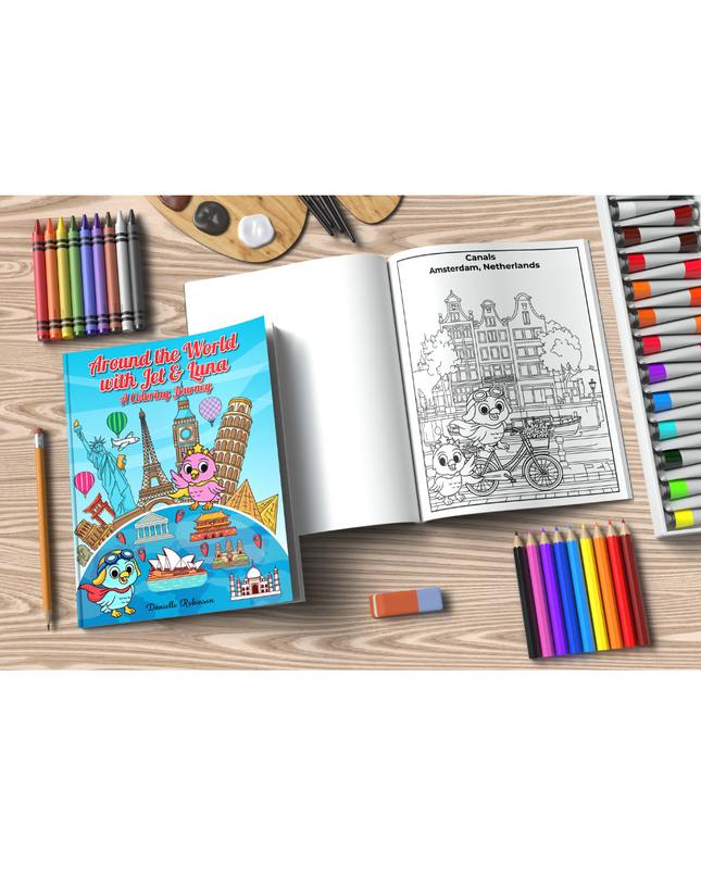 Around the World with Jet and Luna! A Coloring Journey - Coloring Book - (Ages 5–13)