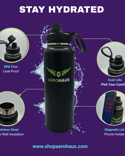 Aerohaus Wide Mouth Stainless Steel Water Bottle - Black