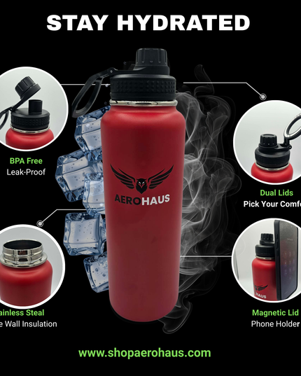 Aerohaus Wide Mouth Stainless Steel Water Bottle - Red