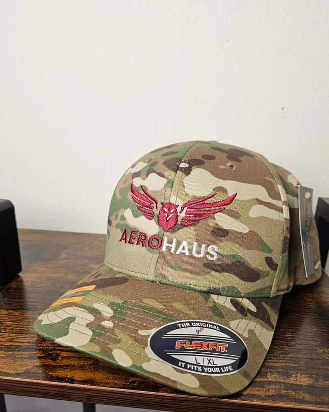 Aerohaud Fitted Cap - Camo - Maroon/White Logo