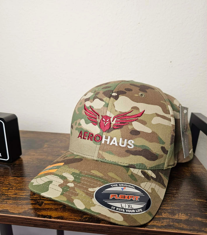 Aerohaud Fitted Cap - Camo - Maroon/White Logo